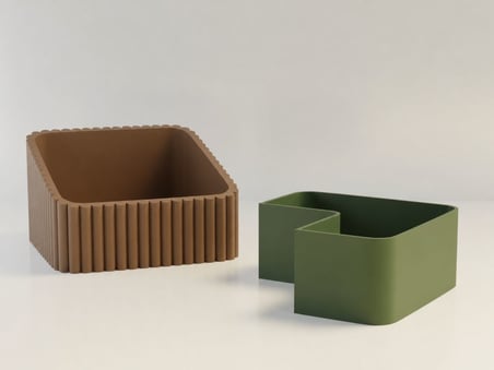 3D Baskı Fıstık Kasesi - Çift Hazneli Kabuk Ayırıcı Sunum Kasesi - Kahverengi Yeşil