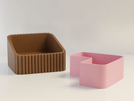 3D Baskı Fıstık Kasesi - Çift Hazneli Kabuk Ayırıcı Sunum Kasesi - Kahverengi Pembe