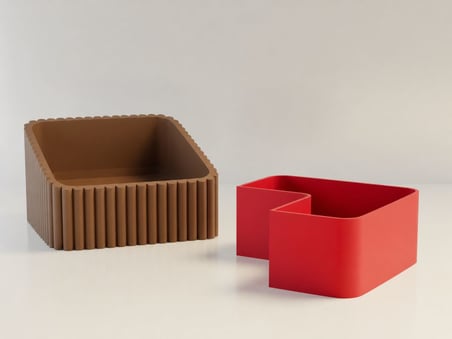 3D Baskı Fıstık Kasesi - Çift Hazneli Kabuk Ayırıcı Sunum Kasesi - Kahverengi Kırmızı