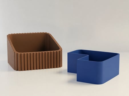 3D Baskı Fıstık Kasesi - Çift Hazneli Kabuk Ayırıcı Sunum Kasesi - Kahverengi Mavi