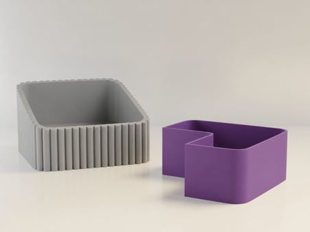 3D Baskı Fıstık Kasesi - Çift Hazneli Kabuk Ayırıcı Sunum Kasesi - Gri Mor