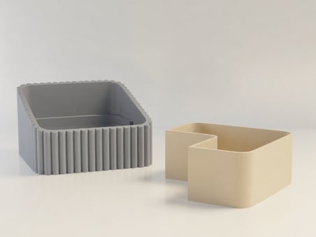 3D Baskı Fıstık Kasesi - Çift Hazneli Kabuk Ayırıcı Sunum Kasesi - Gri Bej