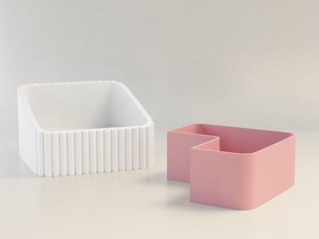 3D Baskı Fıstık Kasesi - Çift Hazneli Kabuk Ayırıcı Sunum Kasesi - Beyaz Pembe