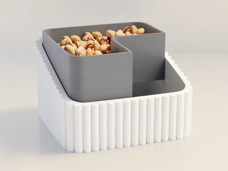 3D Baskı Fıstık Kasesi - Çift Hazneli Kabuk Ayırıcı Sunum Kasesi - Beyaz Gri