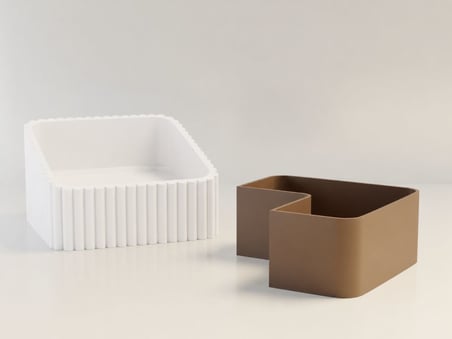 3D Baskı Fıstık Kasesi - Çift Hazneli Kabuk Ayırıcı Sunum Kasesi - Beyaz Kahverengi
