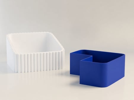 3D Baskı Fıstık Kasesi - Çift Hazneli Kabuk Ayırıcı Sunum Kasesi - Beyaz Mavi