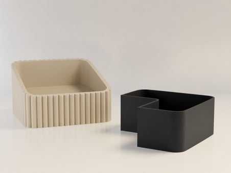 3D Baskı Fıstık Kasesi - Çift Hazneli Kabuk Ayırıcı Sunum Kasesi - Bej Siyah