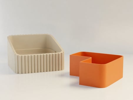 3D Baskı Fıstık Kasesi - Çift Hazneli Kabuk Ayırıcı Sunum Kasesi - Bej Turuncu