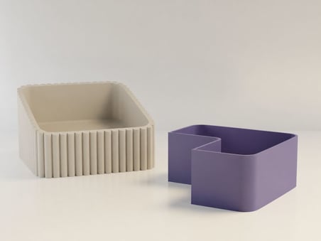 3D Baskı Fıstık Kasesi - Çift Hazneli Kabuk Ayırıcı Sunum Kasesi - Bej Mor