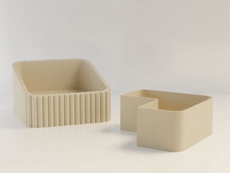 3D Baskı Fıstık Kasesi - Çift Hazneli Kabuk Ayırıcı Sunum Kasesi - Bej Bej