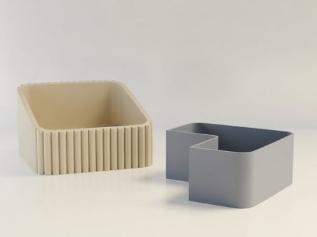 3D Baskı Fıstık Kasesi - Çift Hazneli Kabuk Ayırıcı Sunum Kasesi - Bej Gri