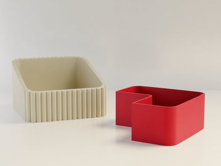 3D Baskı Fıstık Kasesi - Çift Hazneli Kabuk Ayırıcı Sunum Kasesi - Bej Kırmızı