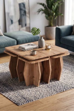 Orta Sehpa Ve Zigon Sehpa 5 li Set Modern Çok Amaçlı Salon Oturma Odası Yan Sehpa 9248 Atlantik Çam