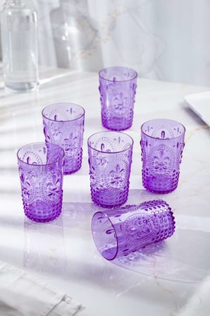 Akrilik Mor 6'lı Kısa Bardak & Su Meşrubat Kahve Yanı Bardağı 400 ml ( Cam Değildir )
