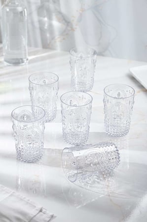 Akrilik Şeffaf 6'lı Kısa Bardak & Su Meşrubat Kahve Yanı Bardağı 400 ml ( Cam Değildir )