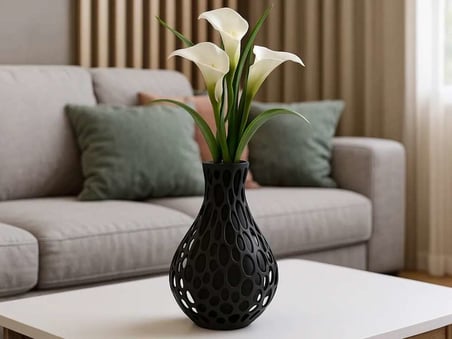 3D Baskı Delik Desenli Dekoratif Vazo Modern Petek Dokulu Kuru Çiçek Vazosu Heykelsi Obje Siyah
