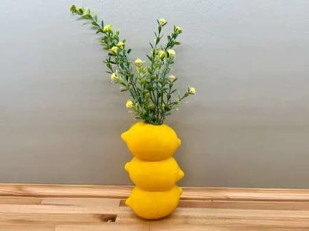 3D Baskı Limon Formlu Dekoratif Vazo Üst Üste Limon Tasarımlı Mutfak Çiçekliği Kuru Çiçek Vazosu Sar