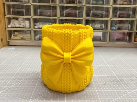 3D Baskı Fiyonklu Örgü Vazo - Dekoratif Çiçeklik-Sarı