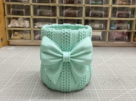 3D Baskı Fiyonklu Örgü Vazo - Dekoratif Çiçeklik-Mint