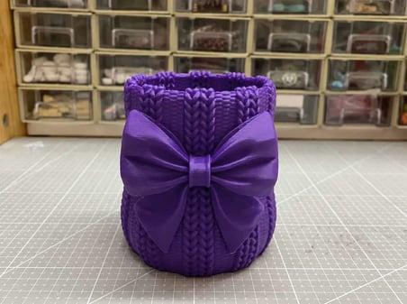 3D Baskı Fiyonklu Örgü Vazo - Dekoratif Çiçeklik-Mor