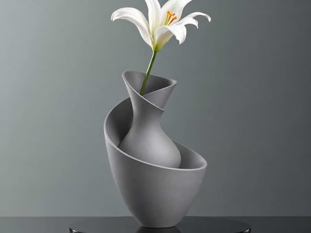 3D Baskı Bold Vazo - Akışkan Formlu Dekoratif Vazo-Gri