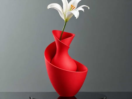 3D Baskı Bold Vazo - Akışkan Formlu Dekoratif Vazo-Kırmızı