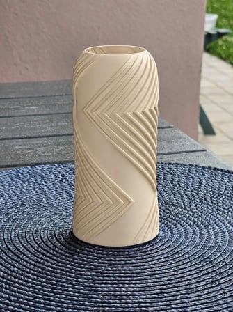 3D Baskı Vector Vazo - Geometrik Çizgili Dekoratif Vazo-Bej