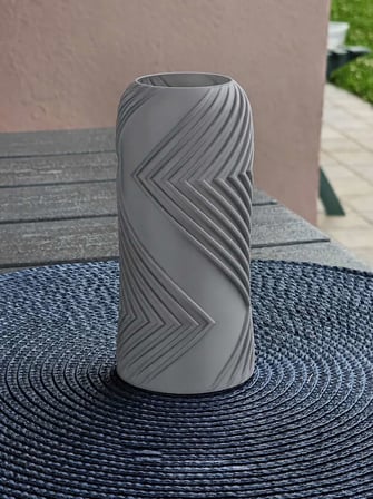 3D Baskı Vector Vazo - Geometrik Çizgili Dekoratif Vazo-Gri