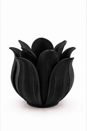3D Baskı Lotus Yapraklı Vazo - Dekoratif Çiçeklik-Siyah