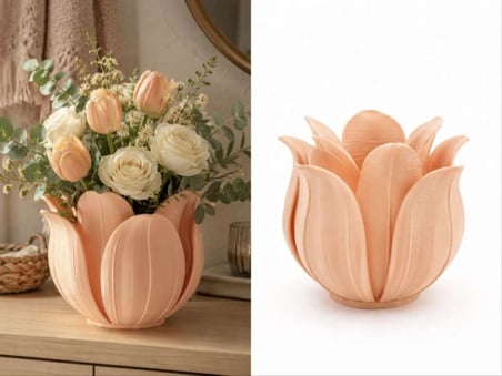 3D Baskı Lotus Yapraklı Vazo - Dekoratif Çiçeklik-Turuncu