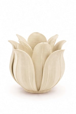 3D Baskı Lotus Yapraklı Vazo - Dekoratif Çiçeklik-Bej