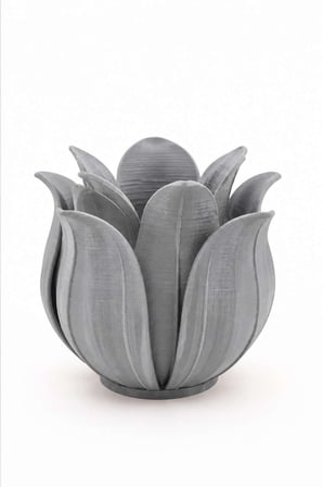 3D Baskı Lotus Yapraklı Vazo - Dekoratif Çiçeklik-Gri