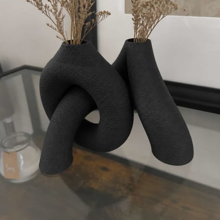 3D Baskı Interlocking Vazo - İç İçe Geçen Dekoratif Vazo-Siyah