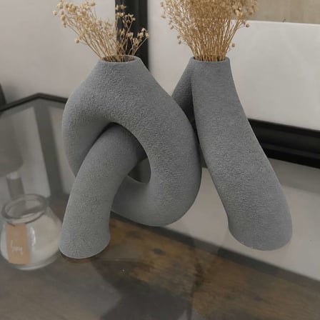 3D Baskı Interlocking Vazo - İç İçe Geçen Dekoratif Vazo-Gri