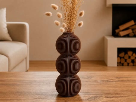 3D Baskı Modern 3 Küre Dekoratif Vazo - Minimal Çiçek Vazosu, Masaüstü Ev ve Ofis Dekoru-Kahverengi