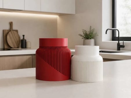 3D Baskı İkili Kavanoz Seti Yivli Dalga Desenli Kapaklı Dekoratif Mutfak Saklama Kabı 9 ve 10 cm