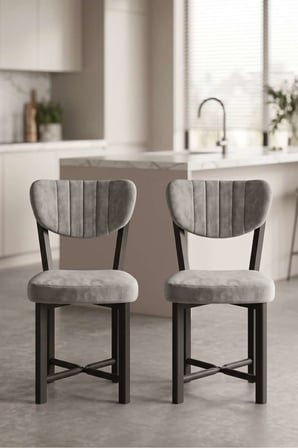 Sandalye 2 Adet Baby Face Kumaş Metal Ayak Modern Mutfak Sandalyesi Cafe Balkon Ofis Elma 9810 Gri