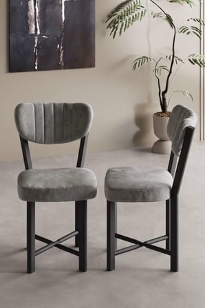 Sandalye 2 Adet Baby Face Kumaş Metal Ayak Modern Mutfak Sandalyesi Cafe Balkon Ofis Elma 9810 Gri