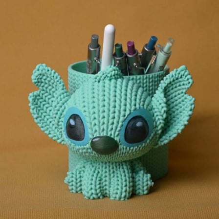 3D Baskı Knitted Kalemlik - Sevimli Karakterli Masaüstü Kalem Organizeri-Mint
