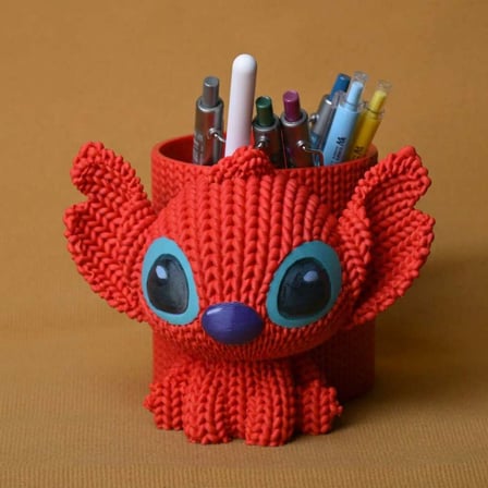 3D Baskı Knitted Kalemlik - Sevimli Karakterli Masaüstü Kalem Organizeri-Kırmızı
