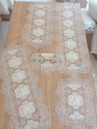 Salon Takımı Çeyizlik Runner Set 5 Parça Keten Ranır Masa Konsol Sehpa Örtüsü Orkide