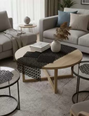 Salon Takımı Angles Çeyizlik Siyah Runner Set 5 Parça İşlemeli Ranır Masa Sehpa Konsol Örtüsü