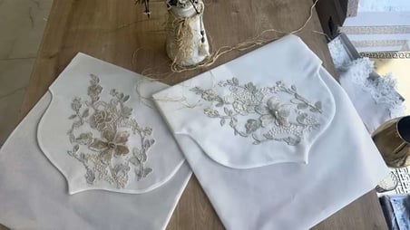 Fransız Güpürlü Zarf Bohça 50x50 cm Nişan Bohçası Söz Bohçası 3 Boyutlu Tekli Bohça