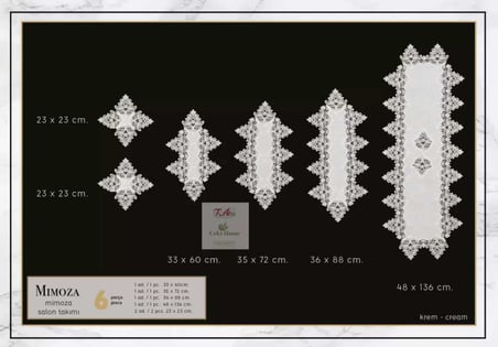 Mimoza Model 5 Parça Dantel Masa Örtüsü Runner Seti Salon Takımı