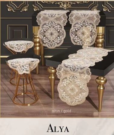 Alya 5 Parça Dantelli Salon Takımı Runner Masa Örtüsü Modern Tasarım