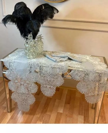 Salon Takımı Palmiye Model Gri Keten Runner Seti 5 Parça