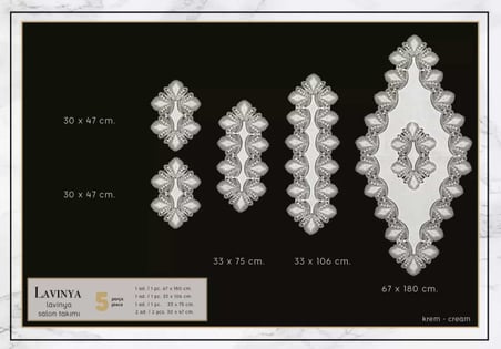 Lavinya Model - 5 Parça Keten Dantelli Salon Takımı Runner Seti No 2