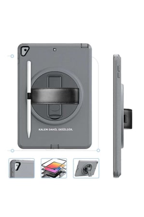iPad 10.2 (7.nesil) Kılıf Hand Strap Tablet Kılıfı - Gri