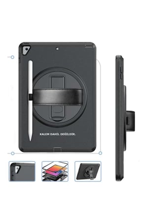 iPad 10.2 (7.nesil) Kılıf Hand Strap Tablet Kılıfı - Siyah