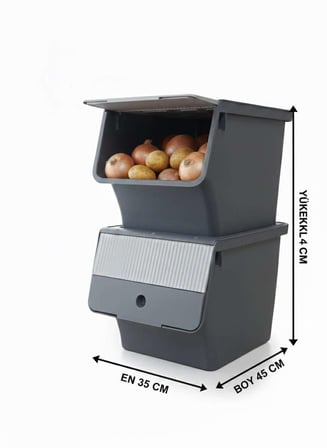 Füme 2'Li 33 LT Modubox Kayar Kapaklı Saklama Kabı & Patates Soğan Kovası & Erzak Kutusu